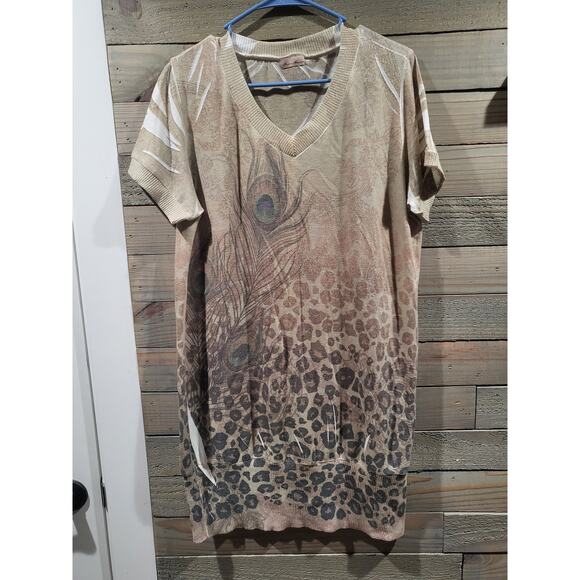 Vintage 1990s Fashion Magazine Short Sleeves Leopard Print Tunic Medium/Large - Picture 1 of 3